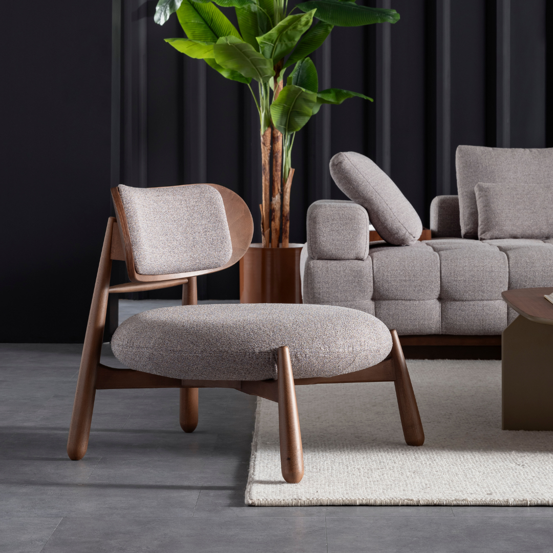 Fauteuil Dome Pablo en cuir PU avec structure en bois de frêne