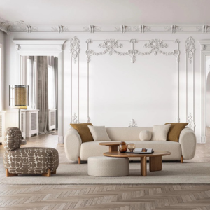 Ensemble salon Oddo Plus Dome avec canapé 3 places, fauteuil assorti et table basse design