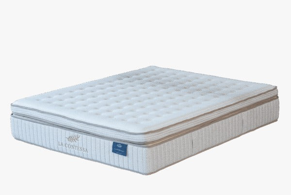 Matelas La Contessa épais avec surface matelassée blanche et côtés rayés