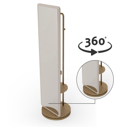 Miroir à pied Novo avec cadre en bois et base rotative, design moderne et fonctionnel.