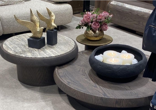 Duo de tables basses en MDF avec placage noyer