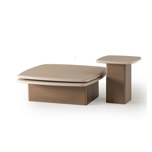 Table basse moderne avec table d’appoint assortie, design épuré et finition beige élégante